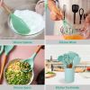11Pcs Silicone Cooking Utensil Set Heat Resist Wooden Handle Silicone Spatula Turner Ladle Spaghetti Server Tongs Spoon Egg Whish Kitchenware Set w/ H