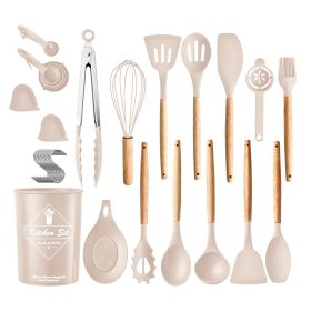 35Pcs Kitchen Cooking Utensils Set Spatula Set Baking Utensil Set Kitchen Accessories Necessities with Holder Egg Whisk Separator Tong Turner Spoons C (Option: HG_UtensilSet(Khaki)_GPCT4846)