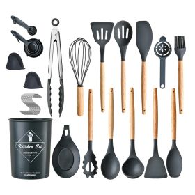 35Pcs Kitchen Cooking Utensils Set Spatula Set Baking Utensil Set Kitchen Accessories Necessities with Holder Egg Whisk Separator Tong Turner Spoons C (Option: HG_UtensilSet(Black)_GPCT4846)